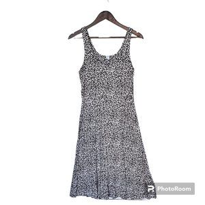 Old Navy Fit & Flare Midi Tank Swing Dress Cream with Black Leopard Size Medium